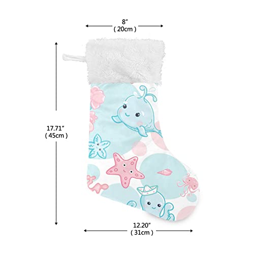 Kigai Christmas Stockings Cute Sea Life Large Candy Stockings Stuffers Kids Cute Xmas Sock Decorations 1PC for Home Holiday Party 12" x18"