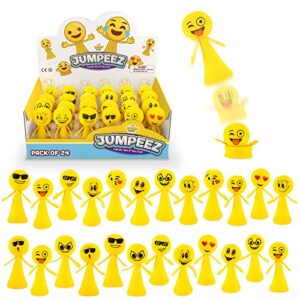 jumping smile popper spring launchers toys – bouncy party favors for kids – unique mini toys – party supplies and goodie bag stuffers – 24 figurines in a beautiful display box – fit as easter egg fillers