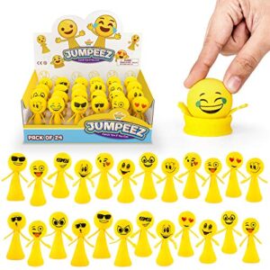 Jumping Smile Popper Spring Launchers Toys - Bouncy Party Favors for Kids - Unique Mini Toys - Party Supplies and Goodie Bag Stuffers - 24 Figurines in a Beautiful Display Box - Fit as Easter Egg Fillers