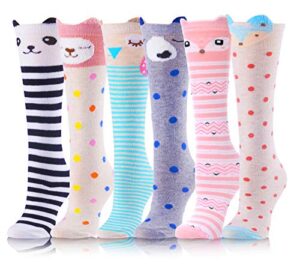 antsang kids girls knee high socks long boot crazy silly fun gift cute tall animal socks for child 6 pairs stocking stuffers gifts for 10 year old girls gifts ideas (animal a(6 pairs))