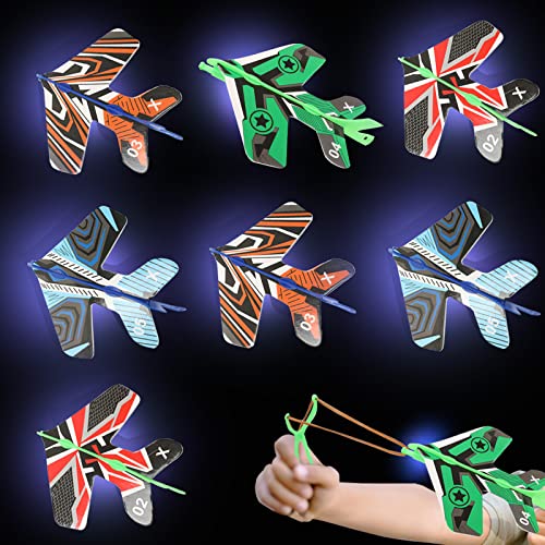 BEIGUO 8 Pack LED Light Airplane Slingshot Flying Airplane for Kids Boys Girls Christmas Stocking Stuffers