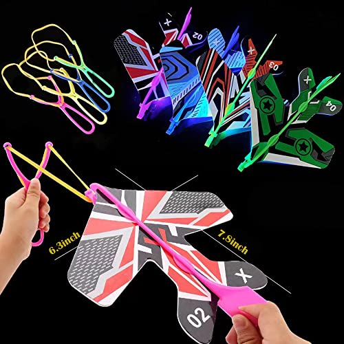 BEIGUO 8 Pack LED Light Airplane Slingshot Flying Airplane for Kids Boys Girls Christmas Stocking Stuffers