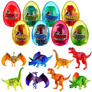 dinosaurs easter eggs stuffer 8 pack, jumbo easter basket stuffers easter eggs filled, cute easter party favors for boys girls dinosaur toys, colorful easter gifts for toddler kids easter egg hunts
