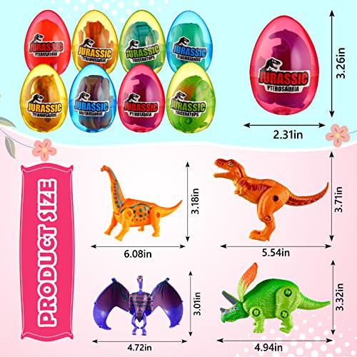 Dinosaurs Easter Eggs Stuffer 8 Pack, Jumbo Easter Basket Stuffers Easter Eggs Filled, Cute Easter Party Favors for Boys Girls Dinosaur Toys, Colorful Easter Gifts for Toddler Kids Easter Egg Hunts