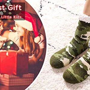 Kids Boys Girls Fuzzy Slipper Socks Soft Warm Thick Fleece lined Christmas Stockings For Child Toddler Winter Home Socks (Green Camouflage, 5-8 Years)