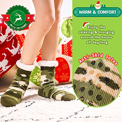 Kids Boys Girls Fuzzy Slipper Socks Soft Warm Thick Fleece lined Christmas Stockings For Child Toddler Winter Home Socks (Green Camouflage, 5-8 Years)