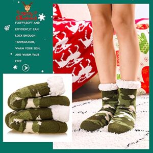 Kids Boys Girls Fuzzy Slipper Socks Soft Warm Thick Fleece lined Christmas Stockings For Child Toddler Winter Home Socks (Green Camouflage, 5-8 Years)