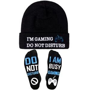 novelty gamer socks beanie winter hat, funny gamer gifts stocking stuffers for men teen boys teenager kids dad husband father