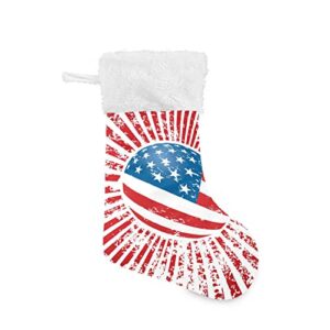 Kigai Christmas Stockings American Flag Stripe Large Candy Stockings Stuffers Kids Cute Xmas Sock Decorations 1PC for Home Holiday Party 12" x18"