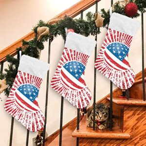 Kigai Christmas Stockings American Flag Stripe Large Candy Stockings Stuffers Kids Cute Xmas Sock Decorations 1PC for Home Holiday Party 12" x18"