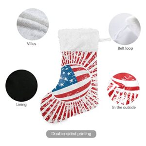 Kigai Christmas Stockings American Flag Stripe Large Candy Stockings Stuffers Kids Cute Xmas Sock Decorations 1PC for Home Holiday Party 12" x18"