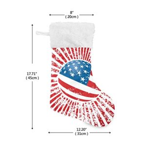 Kigai Christmas Stockings American Flag Stripe Large Candy Stockings Stuffers Kids Cute Xmas Sock Decorations 1PC for Home Holiday Party 12" x18"