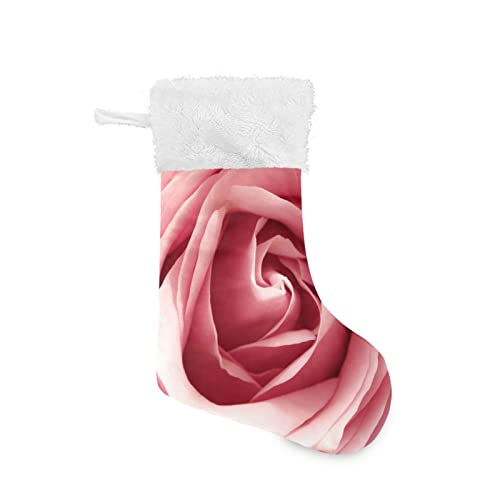 Kigai Christmas Stockings Romance Pink Rose Large Candy Stockings Stuffers Kids Cute Xmas Sock Decorations 1PC for Home Holiday Party 12" x18"