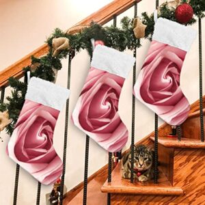 Kigai Christmas Stockings Romance Pink Rose Large Candy Stockings Stuffers Kids Cute Xmas Sock Decorations 1PC for Home Holiday Party 12" x18"