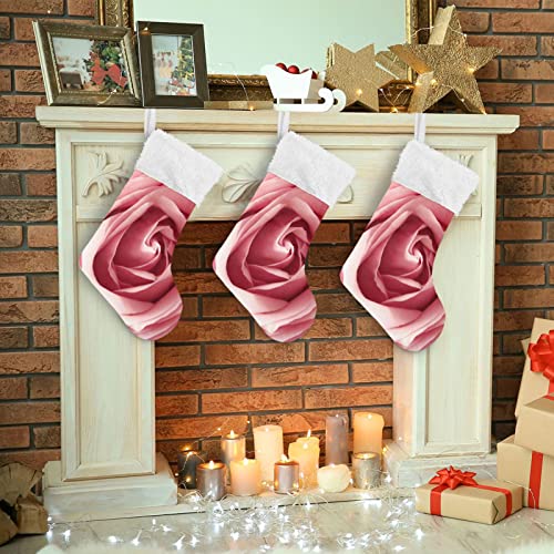 Kigai Christmas Stockings Romance Pink Rose Large Candy Stockings Stuffers Kids Cute Xmas Sock Decorations 1PC for Home Holiday Party 12" x18"