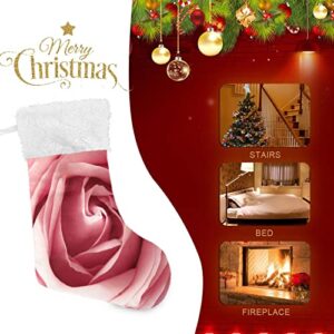 Kigai Christmas Stockings Romance Pink Rose Large Candy Stockings Stuffers Kids Cute Xmas Sock Decorations 1PC for Home Holiday Party 12" x18"