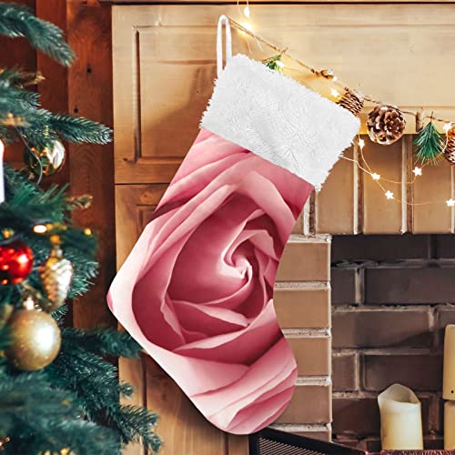 Kigai Christmas Stockings Romance Pink Rose Large Candy Stockings Stuffers Kids Cute Xmas Sock Decorations 1PC for Home Holiday Party 12" x18"