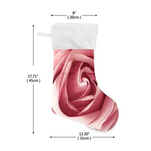 Kigai Christmas Stockings Romance Pink Rose Large Candy Stockings Stuffers Kids Cute Xmas Sock Decorations 1PC for Home Holiday Party 12" x18"