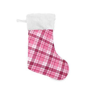 kigai christmas stockings pink buffalo plaid large candy stockings stuffers kids cute xmas sock decorations 1pc for home holiday party 12″ x18″