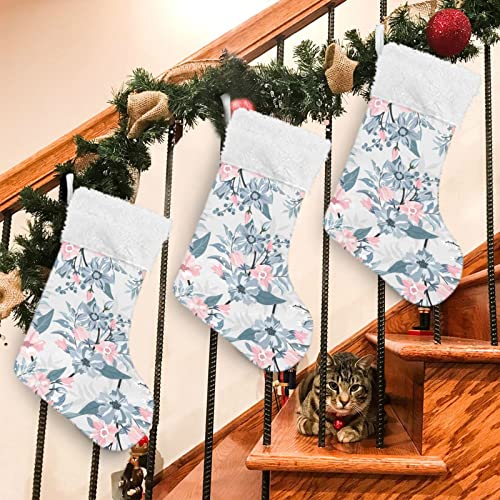 Kigai Christmas Stockings Pink Bluebonnet Bouquet Large Candy Stockings Stuffers Kids Cute Xmas Sock Decorations 1PC for Home Holiday Party 12" x18"