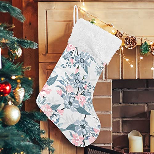 Kigai Christmas Stockings Pink Bluebonnet Bouquet Large Candy Stockings Stuffers Kids Cute Xmas Sock Decorations 1PC for Home Holiday Party 12" x18"