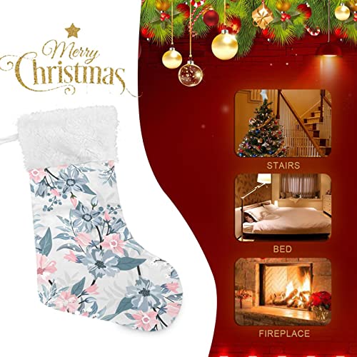 Kigai Christmas Stockings Pink Bluebonnet Bouquet Large Candy Stockings Stuffers Kids Cute Xmas Sock Decorations 1PC for Home Holiday Party 12" x18"