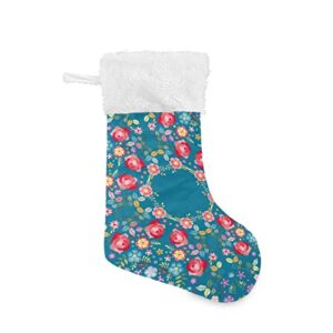 kigai christmas stockings navy blue flowers large candy stockings stuffers kids cute xmas sock decorations 1pc for home holiday party 12″ x18″