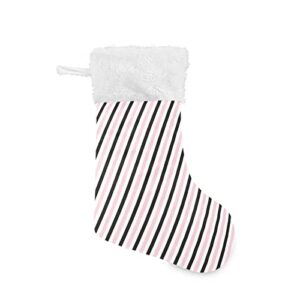 Kigai Christmas Stockings Pink Black Stripe Large Candy Stockings Stuffers Kids Cute Xmas Sock Decorations 1PC for Home Holiday Party 12" x18"