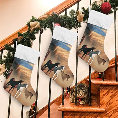 Kigai Christmas Stockings Highland Running Horses Large Candy Stockings Stuffers Kids Cute Xmas Sock Decorations 2PCS for Home Holiday Party 12" x18"