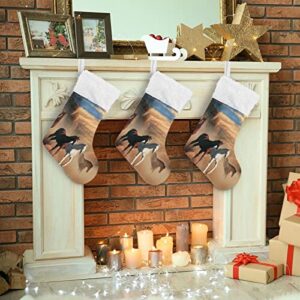 Kigai Christmas Stockings Highland Running Horses Large Candy Stockings Stuffers Kids Cute Xmas Sock Decorations 2PCS for Home Holiday Party 12" x18"