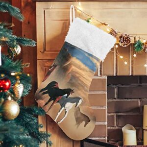 Kigai Christmas Stockings Highland Running Horses Large Candy Stockings Stuffers Kids Cute Xmas Sock Decorations 2PCS for Home Holiday Party 12" x18"