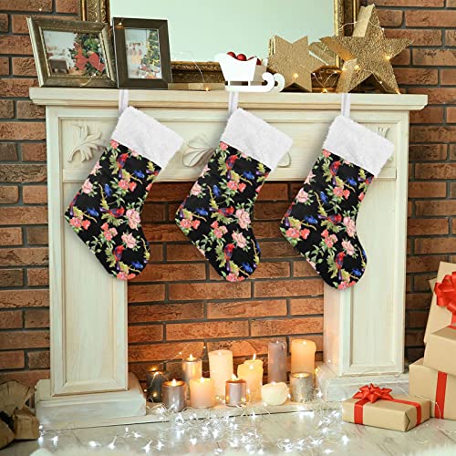 Kigai Christmas Stockings Wildflowers Birds Large Candy Stockings Stuffers Kids Cute Xmas Sock Decorations 2PCS for Home Holiday Party 12" x18"