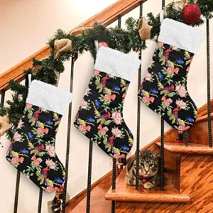 Kigai Christmas Stockings Wildflowers Birds Large Candy Stockings Stuffers Kids Cute Xmas Sock Decorations 2PCS for Home Holiday Party 12" x18"