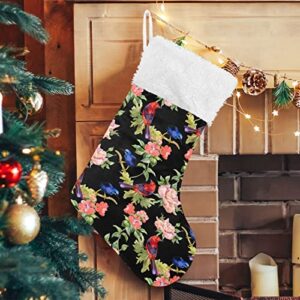 Kigai Christmas Stockings Wildflowers Birds Large Candy Stockings Stuffers Kids Cute Xmas Sock Decorations 2PCS for Home Holiday Party 12" x18"