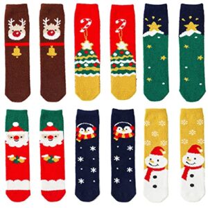 kids christmas fuzzy knee high socks gifts toddler calf cozy fluffy plush long tall boot socks stocking stuffers 1-7 years 6 pairs