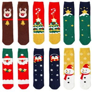 Kids Christmas Fuzzy Knee High Socks Gifts Toddler Calf Cozy Fluffy Plush Long Tall Boot Socks Stocking Stuffers 1-7 Years 6 Pairs