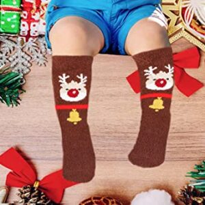 Kids Christmas Fuzzy Knee High Socks Gifts Toddler Calf Cozy Fluffy Plush Long Tall Boot Socks Stocking Stuffers 1-7 Years 6 Pairs