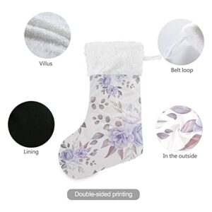 Kigai Christmas Stockings Romantic Purple Flower Large Candy Stockings Stuffers Kids Cute Xmas Sock Decorations 2PCS for Home Holiday Party 12" x18"