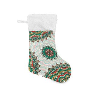 Kigai Christmas Stockings Bohemian Tile Green Large Candy Stockings Stuffers Kids Cute Xmas Sock Decorations 2PCS for Home Holiday Party 12" x18"