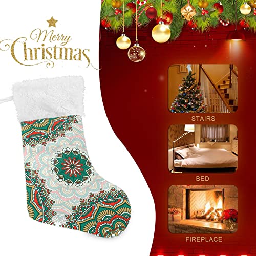 Kigai Christmas Stockings Bohemian Tile Green Large Candy Stockings Stuffers Kids Cute Xmas Sock Decorations 2PCS for Home Holiday Party 12" x18"