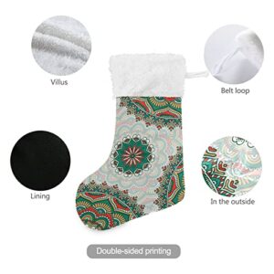 Kigai Christmas Stockings Bohemian Tile Green Large Candy Stockings Stuffers Kids Cute Xmas Sock Decorations 2PCS for Home Holiday Party 12" x18"