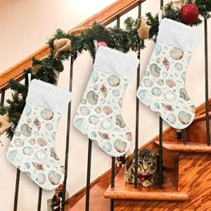 Kigai Christmas Stockings Seamless Sea Shells Large Candy Stockings Stuffers Kids Cute Xmas Sock Decorations 2PCS for Home Holiday Party 12" x18"