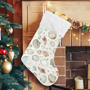 Kigai Christmas Stockings Seamless Sea Shells Large Candy Stockings Stuffers Kids Cute Xmas Sock Decorations 2PCS for Home Holiday Party 12" x18"