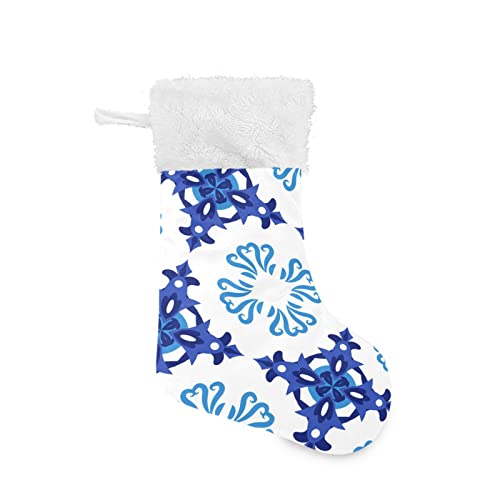 Kigai Christmas Stockings Blue White Ceramic Tile Large Candy Stockings Stuffers Kids Cute Xmas Sock Decorations 2PCS for Home Holiday Party 12" x18"