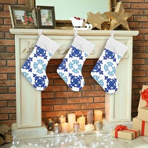 Kigai Christmas Stockings Blue White Ceramic Tile Large Candy Stockings Stuffers Kids Cute Xmas Sock Decorations 2PCS for Home Holiday Party 12" x18"