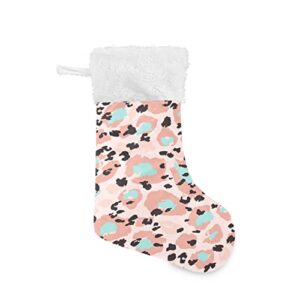 kigai christmas stockings pink leopard spots large candy stockings stuffers kids cute xmas sock decorations 2pcs for home holiday party 12″ x18″