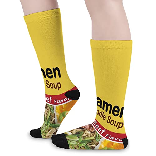 MYSTCOVER Beef Ramen Noodle Soup Flavor Socks for Women Socks for Men Crew Socks for Boys Mid Socks for Girls Stocking Stuffers for Teens Casual Athletic Sport Dress Socks