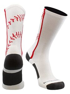 madsportsstuff baseball socks with stitches in crew length (white/red, medium)