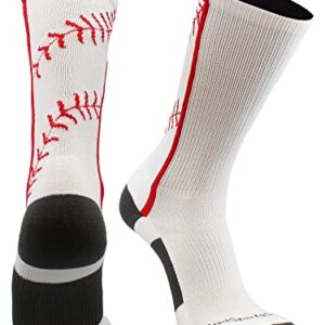 MadSportsStuff Baseball Socks with Stitches in Crew Length (White/Red, Medium)