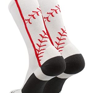 MadSportsStuff Baseball Socks with Stitches in Crew Length (White/Red, Medium)